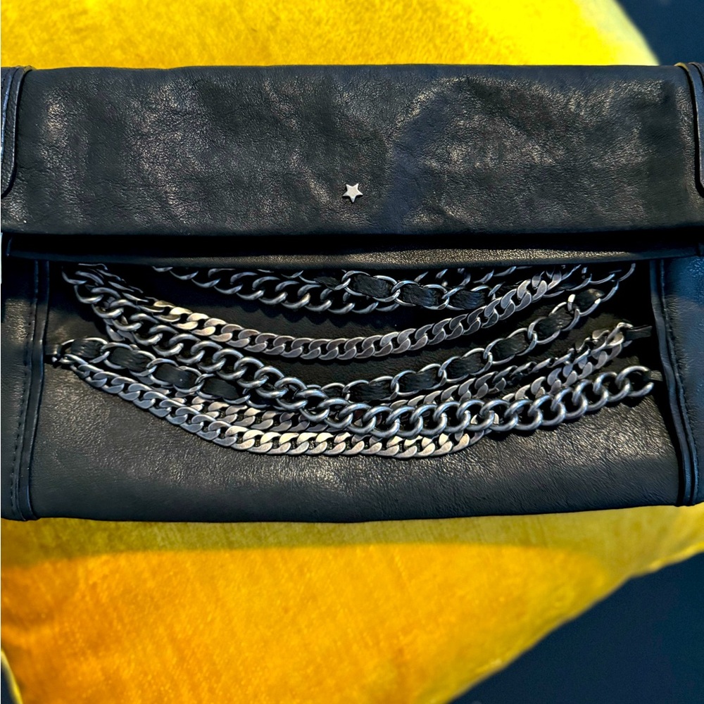 ASH Domino Chain Foldover Clutch Black